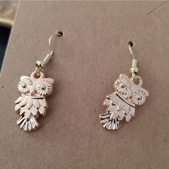 New Handcrafted Owl Dangle Earrings on 14K Gold Plated Hooks - Picture 1 of 1